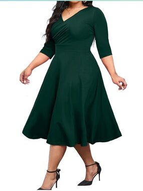 COCOR Green Fit N Flare Plus Sized Dress 3X